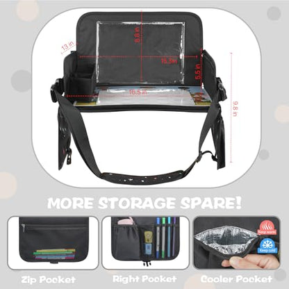 MENZOKЕ Kids Travel Tray, Road Trip Activities for Kids Toddlers | Toddler Car Activities with No-Drop iPad Holder Stand, Roadtrip Essentials with Dry Erase Board & Cooler Cup Holder, Black - color: Black Astronaut