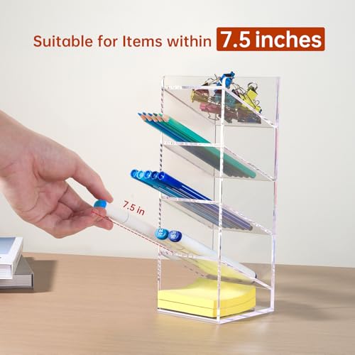 BEYGORM Acrylic Vertical Marker Organizer for 50 Markers with 5 Compartments, Clear Angled Pen & Pencil Holder, Large Desk Stationery & Art Supply Storage for Office & School (10.2 x3.3 x 4 Inch) - color: Clear, size: For 50 Markers