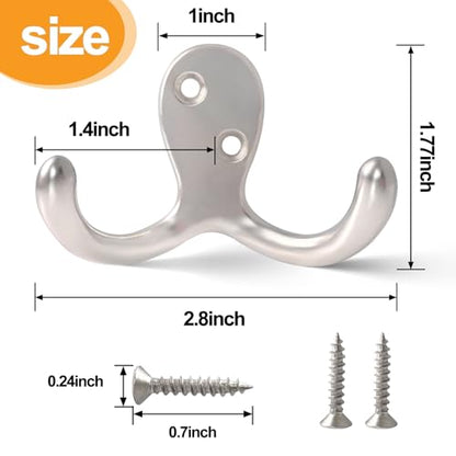 25 Pack Coat Hooks Wall Hooks for Hanging, Heavy Duty Double Prong Metal Hook Wall Mounted for Living Room, Bathroom, Kitchen, Bedroom for Coat, Bag, Scarf, Towel, Hat, Key, Cup (Silver) - color: Silver-25pack