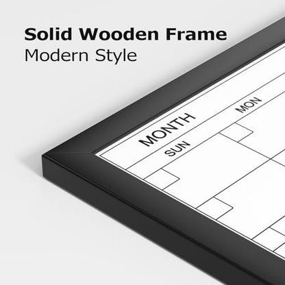 Dry Erase Calendar Cork Board Combo, 24 x 18 Inches Monthly Calendar Whiteboard for Wall, Magnetic White Board with Wood Framed, Hanging Dry Erase Board for Kitchen Home Office School Planner - size: 24"W x 18"H, style: Wooden Frame