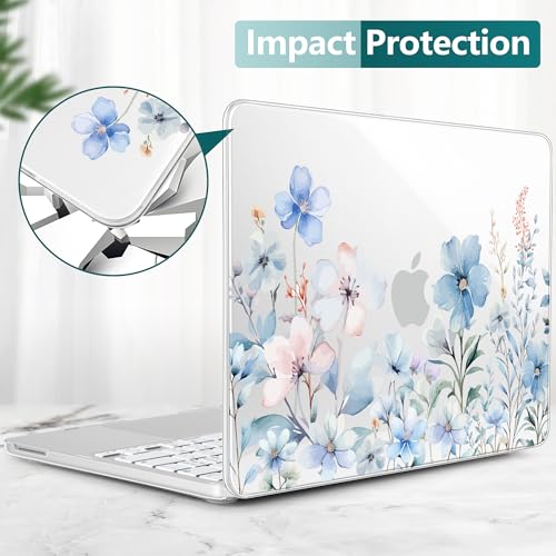 DONGKE Compatible with MacBook Neo 13 Inch Case 2026 A3404 A18 Pro chip & Touch ID, Plastic Hard Shell with Keyboard Cover, Screen Protector & Dust Plugs, Blue Flowers - color: Blue Flowers