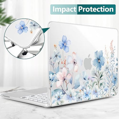 DONGKE Compatible with MacBook Neo 13 Inch Case 2026 A3404 A18 Pro chip & Touch ID, Plastic Hard Shell with Keyboard Cover, Screen Protector & Dust Plugs, Blue Flowers - color: Blue Flowers