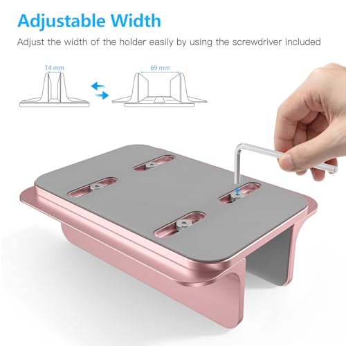 OMOTON Vertical Laptop Stand Holder, Desktop Aluminum Stand for MacBook with Adjustable Dock Size, Fits All MacBook, Surface, Chromebook and Gaming Laptops (Up to 17.3 inches), Rose Gold - color: RoseGold