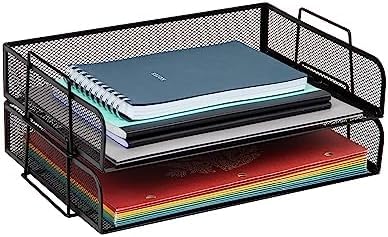 Mind Reader Stackable Paper Tray, Desktop Organizer, File Storage, Office, Metal Mesh, 13.25" L x 9.75" W x 6.25" H, 2 Pcs., Black (Pack of 8) - color: Black, size: 13.3" x 9.8" x 6.3" (Pack of 8)