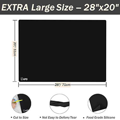 1.5MM Extra Thick Placemats Extra Large Silicone Mat 28" x 20" Heat Resistant Mat for Kitchen Countertop Protector, Washable Place Mats Silicone Mats for Kitchen Counter Mat Table Mat, Black, Sapid - color: Black, size: 28" x 20"