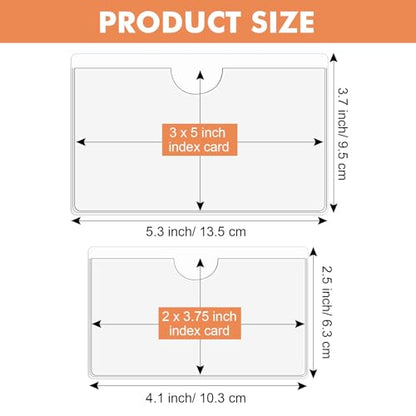 Outus 100 Pcs Index Card Pockets, 2 x 3.75, 3 x 5 Inch Clear Self Adhesive Labels Pocket for Business, Plastic Label Sleeves with Top Open for Organizing Storage Bins Library Card Shelves Scrapbooks - size: 2 x 3.75, 3 x 5 Inch