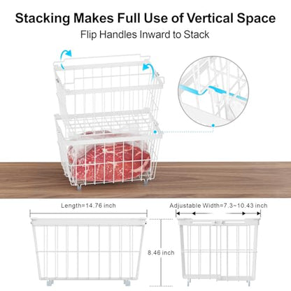 iSPECLE Freezer Organizer Bins - 4 Pack Adjustable Width for 5 to 7 Cu.Ft Chest Freezers, Stackable Wire Storage Baskets for Deep Freezer Organization, Assembly Required, White - style: 4 Pcs-14.8"-White