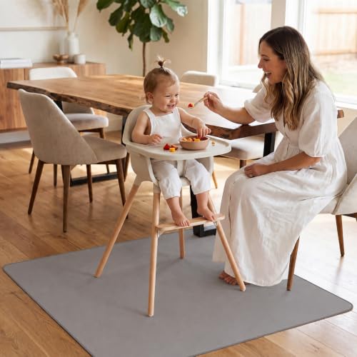 Splat Mat for Under High Chair, Waterproof Washable High Chair Floor Mat | 51"×51" Reusable Splash Mat and Food Mat for Baby Meals, BLW, Crafts, Play. Non-slip Backing, Wipeable Floor Protector - color: Warm Taupe