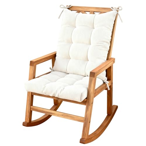 Rocking Chair Cushion Set Tufted with Ties, Non-Slip High Back Chair Pads for Adirondack Nursery Porch Rockers - color: White