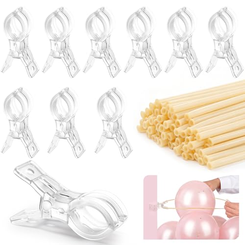RELBRO Spring Clamps, 10 Pcs 3.5 Inch Clear Plastic Clips with 100 Pcs Long Balloons for Balloon Arch Backdrop Craft Decoration Projects