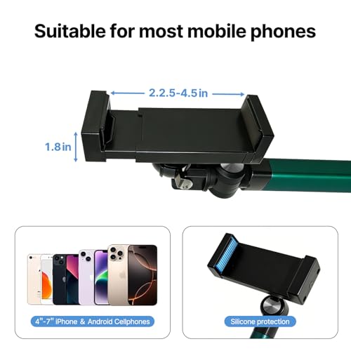 Overhead Phone Mount with Light, Cell Phone Stand for Video Recording, 360 Degrees Swivel Tilt Adjustable Floor Camera Filming Tripod. Content Creator Phone Holder, for iPhone/Android (L11)