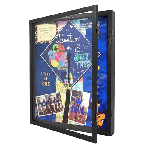 GraduatePro Graduation Shadow Box Frame 16x20 Display Case with Linen Back, Plexiglass Window Door with Hinge, Picture Frame Wedding Bouquet Memorabilia Medals Photos Memory Box for Keepsakes Black - color: Rustic Black, size: 16"x20" (40.6x50.8 cm)
