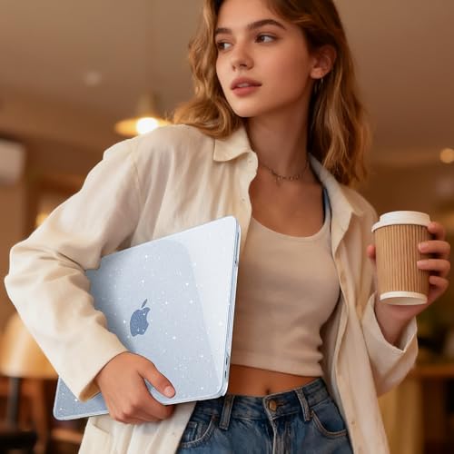 May Chen Compatible with MacBook Neo 13 inch Case 2026 Model A3404, Plastic Hard Shell,Keyboard Cover,Screen Protector,Dust Plug, for MacBook Neo 13" with A18 Pro Chip, Glitter Blue - color: Glitter Blue