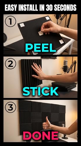 50 Pack Black 12 "X 12 "X1" Acoustic Panels Studio Soundproofing Foam Wedge Tiles(Accompanied By Double-Sided Adhesive Tape) - color: Black