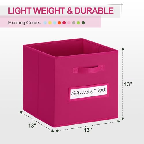 13x13 storage cube bins (Set of 10) Foldable Fabric storage cubes with 10 Labels Window Cards & a Pen,13 inch cube storage bins,Closet Organizers for Shelves,Cubby Organizer Boxes,Dark pink - color: Dark pink, size: 13"