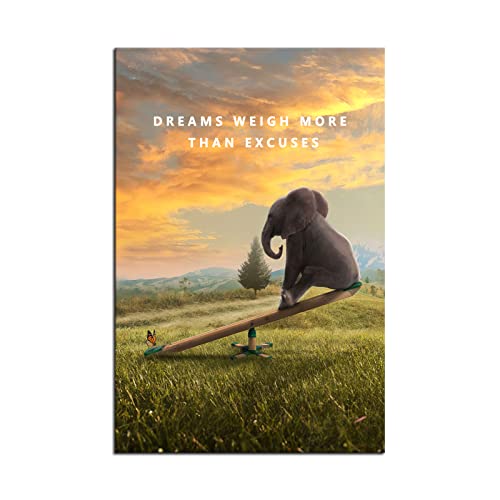 Inspirational Canvas Wall Art Dreams Weigh More Than Excuses Animal Motivational Poster Entrepreneur Quote Picture Home Office Decor Painting Framed and Stretched Ready to Hang [12''W x 18''H] - color: Dream-1, size: 18"L x 12"W