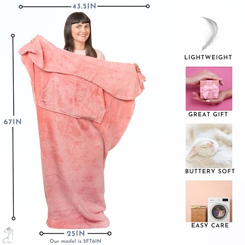 EzrAllora Fleece Lightweight Foot Pocket Blanket with Marsupial Pocket - Dorm Gifts - TV Throw - Plush Throw for Mom - Girl Gamer Gifts - Lap Gamer Blanket (Fleece, Powder Pink) - color: Powder Pink