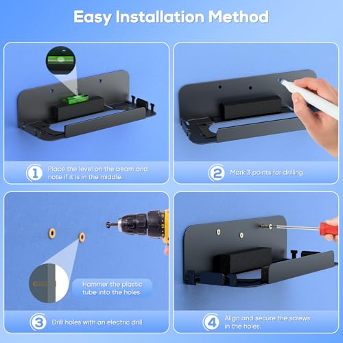 [Switch 2/1/OLED Compatible] Auarte Metal Wall Mount for Nintendo Switch 2 Console 2025, Switch 2 Accessories Organizer Shelf Base Kit Behind TV with 5 Card Slots and 4 Joypad Hanger, Carbon Black - size: Original