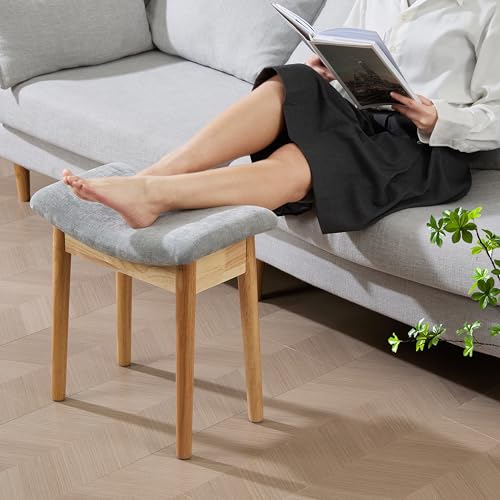 Royal Windsor Vanity Stool with Saddle Cushion, 18 Inch Makeup Vanity Chair for Living Room, Modern Foot Stool Ottoman Piano Bench,Small Upholstered Bench for Bedroom, Grey - color: 10.2"d Light Grey+wood Grain