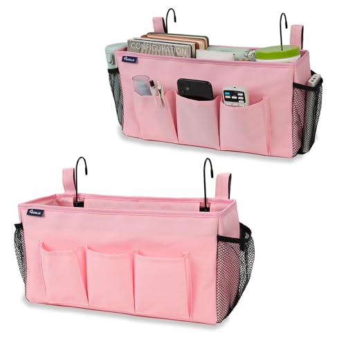 Surblue Bedside Organizer with Hook Caddy Hanging Storage Bag with Adjustable Straps and Water Bottle Holder for Home, College Dorm, Hospital Accessories, Crib Bed Rail, Pink, 2PCS - color: 2Pcs Pink