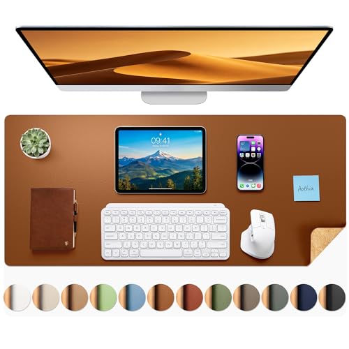 Aothia Double-Sided Desk Pad, 35.4" x 15.7"Leather Desk Mat, Eco Cork Desk Pad Protector,Large Mouse Pad,Waterproof Desk Blotter for Office/Home(Brown) - color: Brown+cork, size: 35.4" x 15.7"