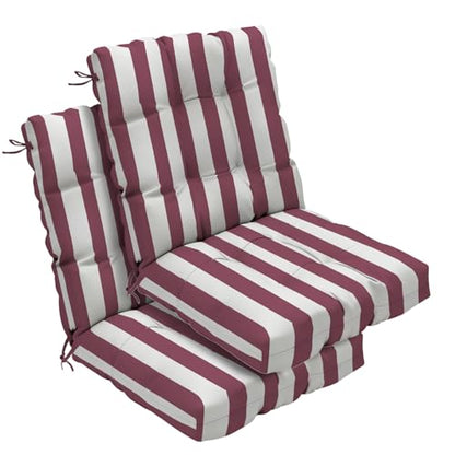 Outdoor Chair Cushions Set of 2, 42x21x4 Inch Patio Cushion for Dining/Rocking Chairs, High Back Soft Seat Pad, Indoor Outside Use, Fade-Resistant & Waterproof, Burgundy White Stripes - color: Burgundy White Stripes