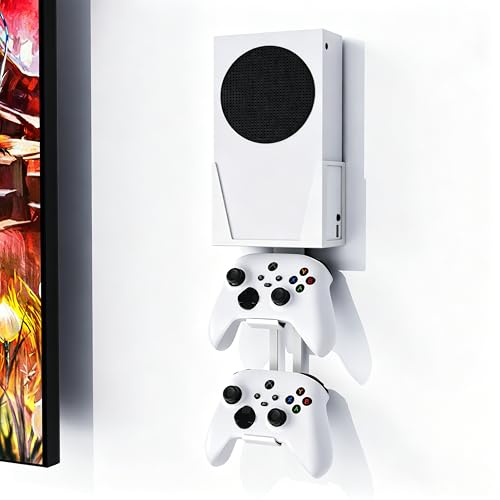Wall Mount for Xbox Series S - All Metal Vertical Hanging On Wall Near or Behind TV Left/Right, Wall Mount Kit with Detachable Controller Holder - color: White