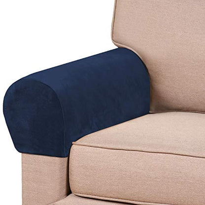 PrinceDeco 4 Pack Thick Velvet Stretch Armrest Covers for Chairs, Sofas & Armchairs - Non Slip, Navy - color: Navy