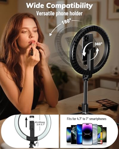 Yeaki Vlogging Kit for iPhone/Android, 10" Selfie Ring Light with Tripod Stand, Wireless Mic & Remote, 74" Tripod for iPhone with Ring Light, YouTube Starter Kit for TikTok, Content Creator & Video
