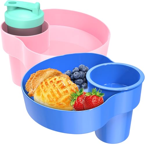 Car Seat Cup Holder for Kids 2PCS Kids Travel Tray with Snack Tray, CarSeats Snack Trays for Toddler, Car Cup Holder for Safety Seats, Fits Stroller & Booster (bluepink) - color: bluepink