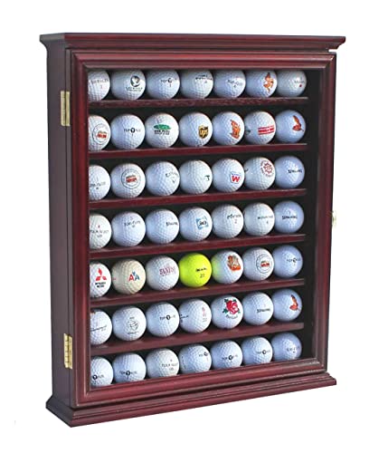 DisplayGifts 49 Golf Ball Display Case Cabinet Wall Rack Holder Frame with 98% UV Protection Acrylic Door Lockable, Great Golfer's Gift Cherry Finish - color: Cherry