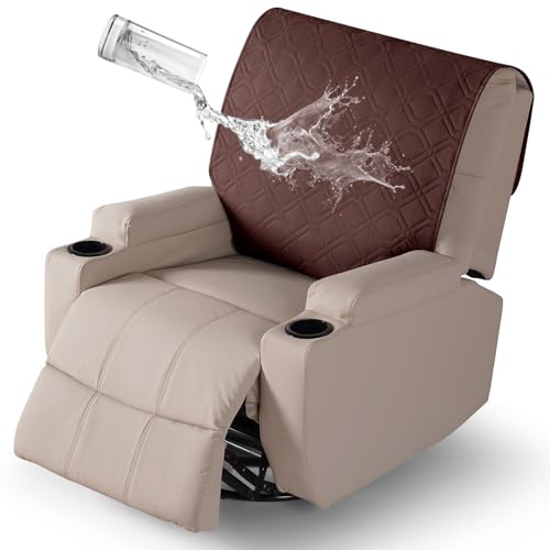 VANSOFY Recliner Chair Covers 100% Waterproof Backrest Cover Reclining Cover Non-Slip Dog Chair Cover Furniture Protector Washable Slipcover Elastic Straps for Pets, Dogs(Coffee) - color: Coffee