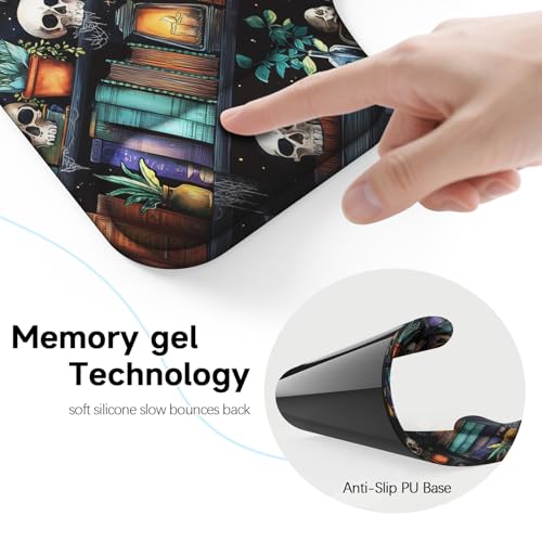 Ergonomic Mouse Pad with Gel Wrist Rest (1"& 1.2" Dual Height) - Mouse Pads Compact Mousepad Desk Mat Office, Gaming & Carpal Tunnel Relief | Non-Slip Rubber Base | Gothic Bookshelf - color: Gothic Bookshelf