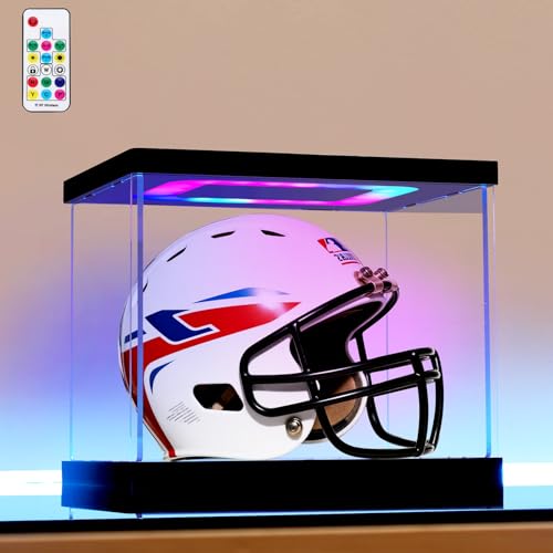 Mini Helmet Display Case with Light, Acrylic Clear 1/2 Football Baseball Helmet Showcase with Multiple Color Lights for Sports Collectibles（7.5×5.9×6.3inch） - size: 7.5*6*6.3 in