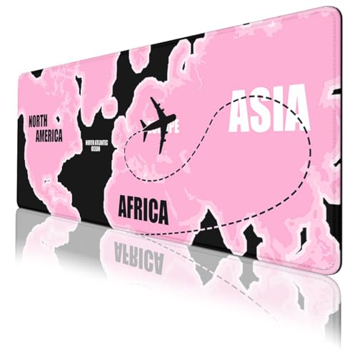 Pink World Map Gaming Mouse Pad Travel Route XL Mouse Pad Large Mousepad Extended Laptop Keyboard Mat Gaming Desk Pad Mouse Mat Office Computer Keyboard Laptop 31.5"x11.8" - color: Pink World Map, size: 31.5L x 11.8W inches