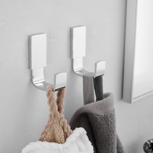 BESy Brass Clothes Hook Single Towel Hook for Bathroom Kitchen Garage Square Style Robe Hooks Coat and Hat Hook, Wall Mounted with Screws, Two Packs, Polished Chrome - color: Polished Chrome, size: 2 Pack