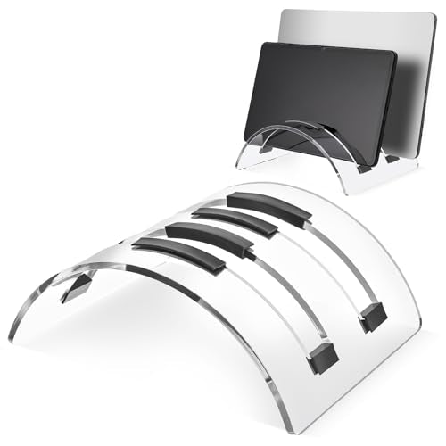 Vertical Dual Laptop Stand Acrylic Desktop Notebook Dock Invisible Vertical Laptop Holder for Desk Office Home Supplies Space Saving Organizer