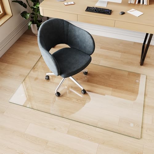 Glass Chair Mat 30" x 48" Heavy Duty Tempered Glass Office Chair Mat, Glass Floor Mat with Round Corner and Polished Edge for Smooth Glide, Carpet Floor Protector, - color: Transparent, size: 48" x 30"