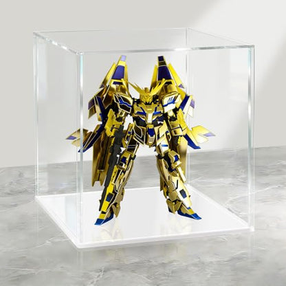 LANSCOERY Acrylic Display Case, Assemble Showcase Display Box for Collectibles, with Dustproof & Seamless Display Design, 10x10x10inch White Base - color: White, size: 10x10x10inch; 25x25x25cm