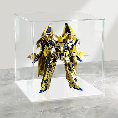 LANSCOERY Acrylic Display Case, Assemble Showcase Display Box for Collectibles, with Dustproof & Seamless Display Design, 10x10x10inch White Base - color: White, size: 10x10x10inch; 25x25x25cm