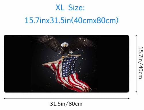 Gaming Mouse Pad Large, Keyboard Mouse Mat Desk Pad, Non-Slip Rubber Base with Stitched Edges Mousepad, 31.5X15.7 inch North American Bald Eagle with American Flag - color: Bald Eagle With American Flag, size: 31.5L x 15.7W inches