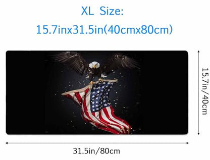 Gaming Mouse Pad Large, Keyboard Mouse Mat Desk Pad, Non-Slip Rubber Base with Stitched Edges Mousepad, 31.5X15.7 inch North American Bald Eagle with American Flag - color: Bald Eagle With American Flag, size: 31.5L x 15.7W inches
