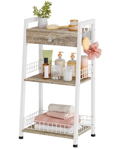 Gewudraw 3-Tier Ladder Shelf with Drawer, Bathroom Table Stand for Small Space, Standing Bathroom Shelves with Storage for Living Room Kitchen Bedroom, Organizer Shelf, White - color: White, size: 3 Tier Standard