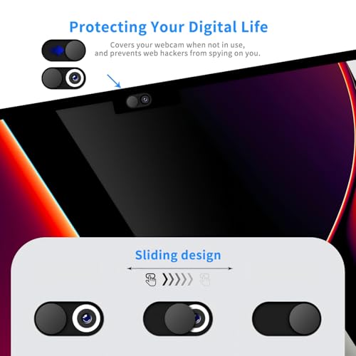 Universal Metal Camera Privacy Slider [3-Pack Black], 0.022-Inch Laptop Camera Cover, Compatible with MacBook Pro/Air, iMac, iPad Tablets, iPhone/Plus, Webcam Blocker, Protects Your Privacy