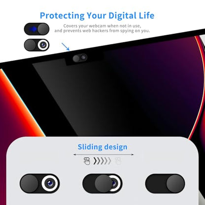 Universal Metal Camera Privacy Slider [3-Pack Black], 0.022-Inch Laptop Camera Cover, Compatible with MacBook Pro/Air, iMac, iPad Tablets, iPhone/Plus, Webcam Blocker, Protects Your Privacy