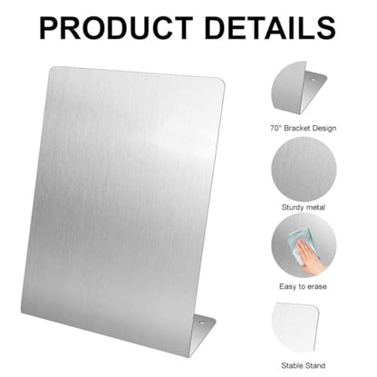 2 Pcs Magnetic Bulletin Board with Stand Metal Tabletop Memo Board Magnet Menu Easel Board Stainless Steel Display Stand for Office Home Kitchen School 10.4 x 6 in
