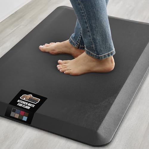 GORILLA GRIP Comfortable Cushioned Kitchen Mats for Floor, Waterproof Stain Resistant Top, 3/4 Inch Thick Ergonomic Standing Desk Anti Fatigue Mat, Supports Ankles and Feet, 17x24, Black - color: Black, size: 17" x 24" x 3/4"