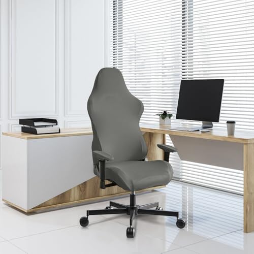 Stretch Gaming Chair Cover, Soft and Comfortable, Dust Protection, Modern Design, for Office Computer Racing Seat(Gray) - color: Grey