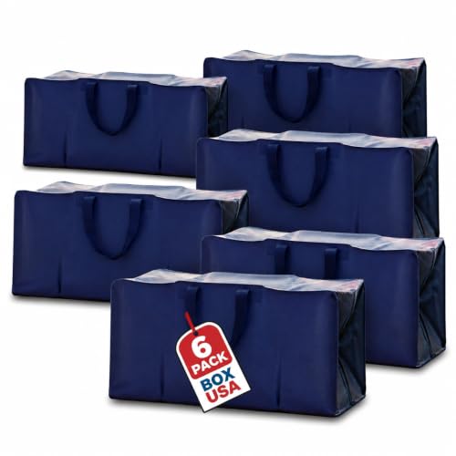 BOX USA 6-Pack Moving Bags with Strong Handles & Zippers - Heavy Duty Extra Large Packing Bags for Storage, Moving Boxes, Dorm & College Supplies, Blue - style: Blue 6-Pack