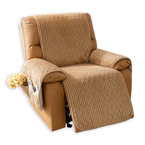Recliner Chair Covers That Stay in Place, Waterproof Recliner Sofa Cover, Non-Slip Chair Protector, Washable Furniture Cover for Dogs, Cats and Kids (LightCoffee, 23.6"Recliner Chair) - color: Lightcoffee